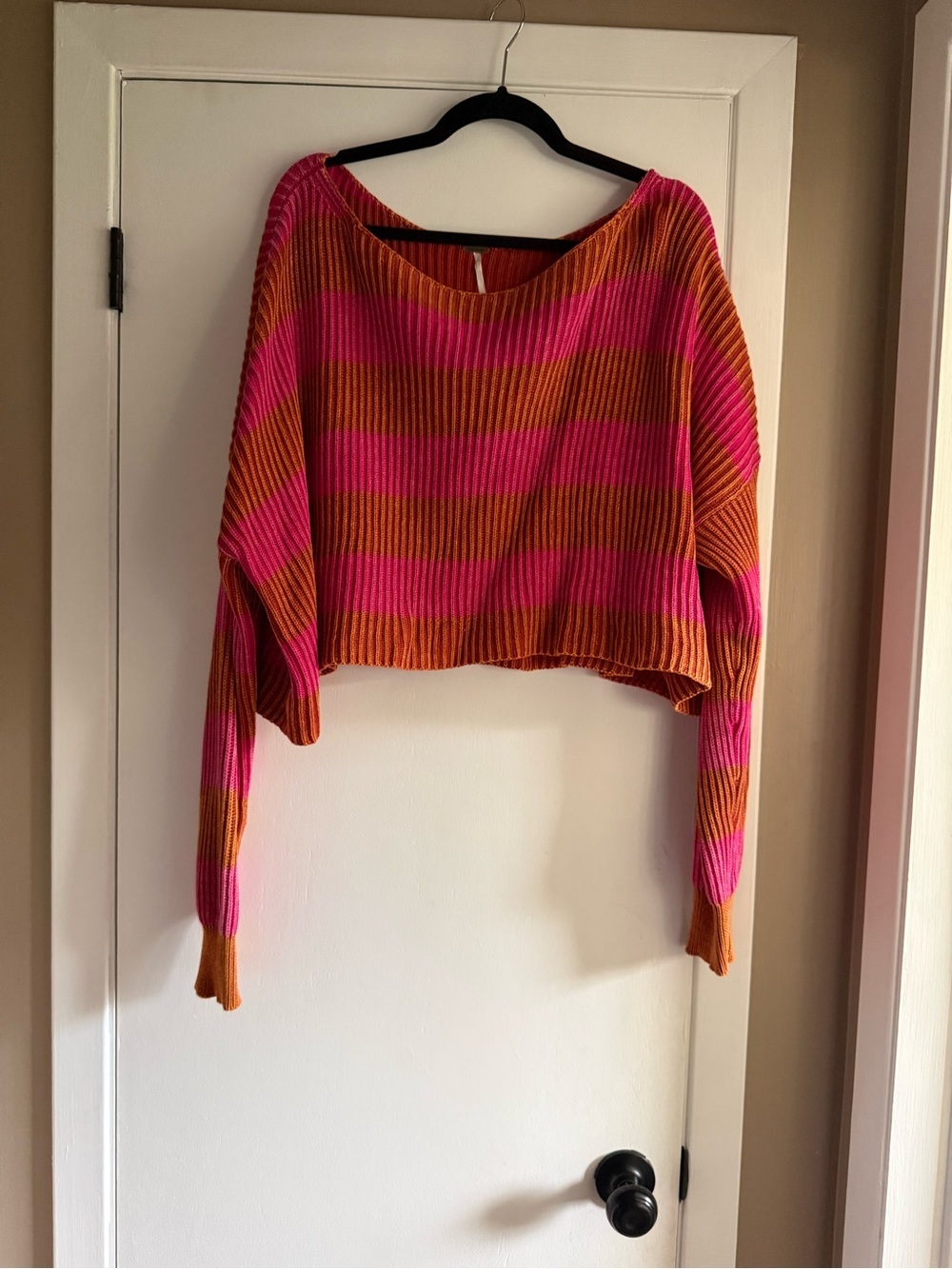 Free People small striped Cropped Boatneck Sweater - Pink & Orange - Picture 3 of 3